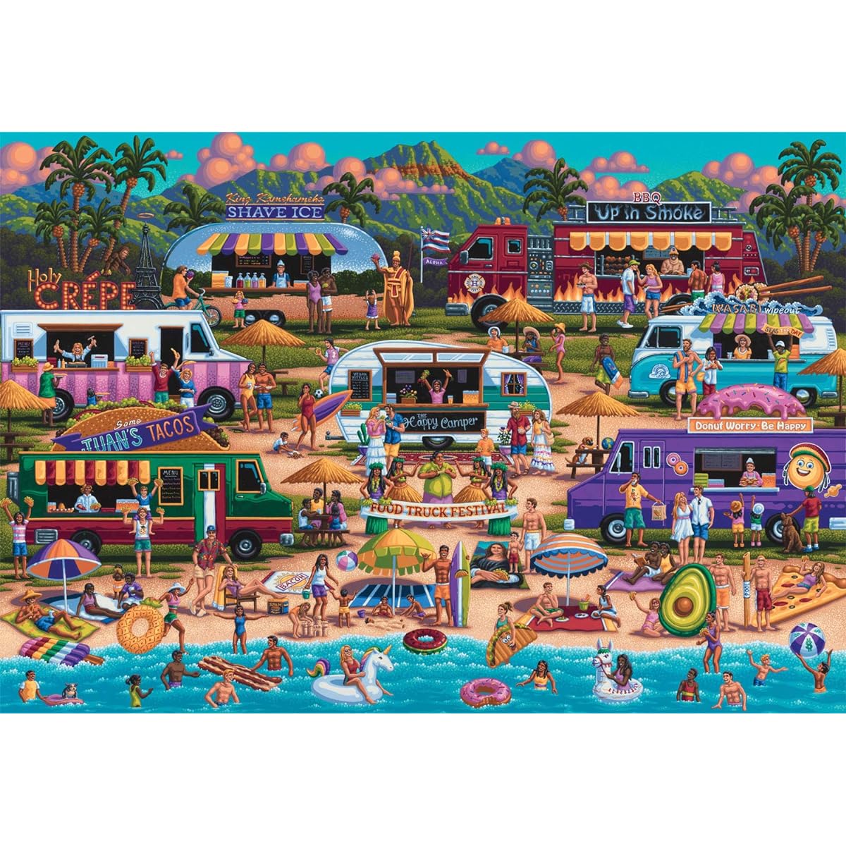 Buffalo Games 2114 Hawaiian Food Truck Festival Jigsaw Puzzle.