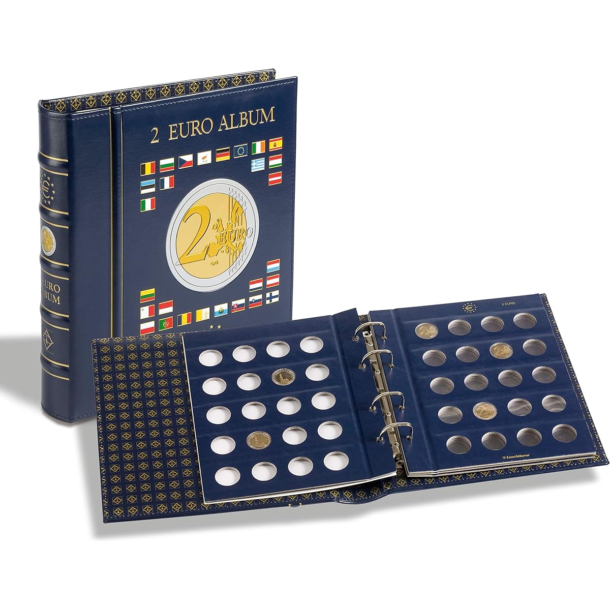 VISTA Coin Album for 2-Euro coins (4 neutral sheets), incl. slipcase, blue