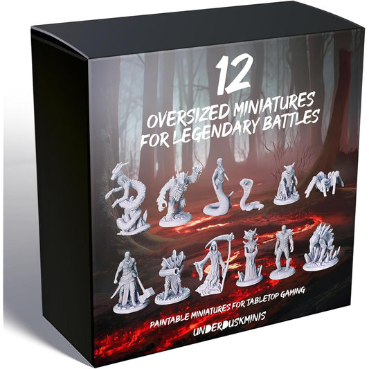 Underdusk Extra Large DND Miniatures for Tabletop Games | Highly Detailed D&D Minis | Grey/Paintable RPG Monster Bosses (Pack of 12)