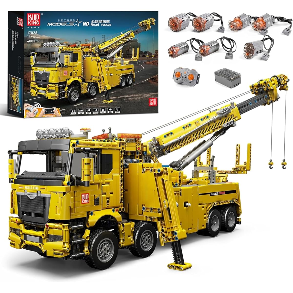 Mould King 17028 Road Rescue Vehicle Building Block Kit MOC Building Blocks Set Gift for Kids Ages 8+ Adult Collection Enthusiasts(4883 Pieces with Motor/App Remote Control)