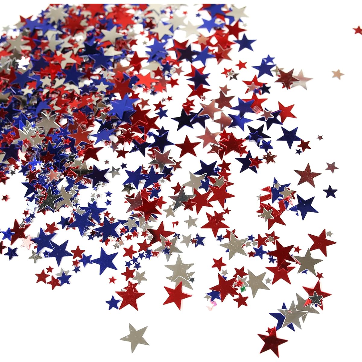 Mefuny 60g Metallic Star Confetti Star Table Confetti Foil Stars Patriotic Confetti Independence Day Party Decoration Red Silver Blue