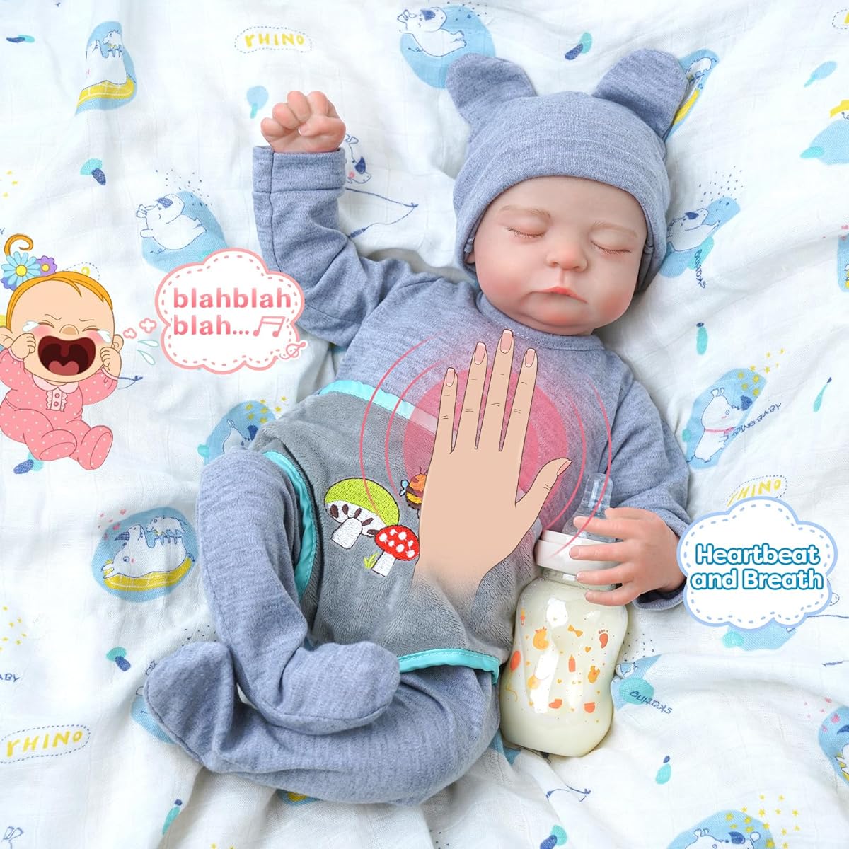 JIZHI Lifelike Reborn Baby Doll with Beats and Sounds 17" Realistic Newborn Doll Soft Body Baby Girl with Feeding Kit for Ages 3+
