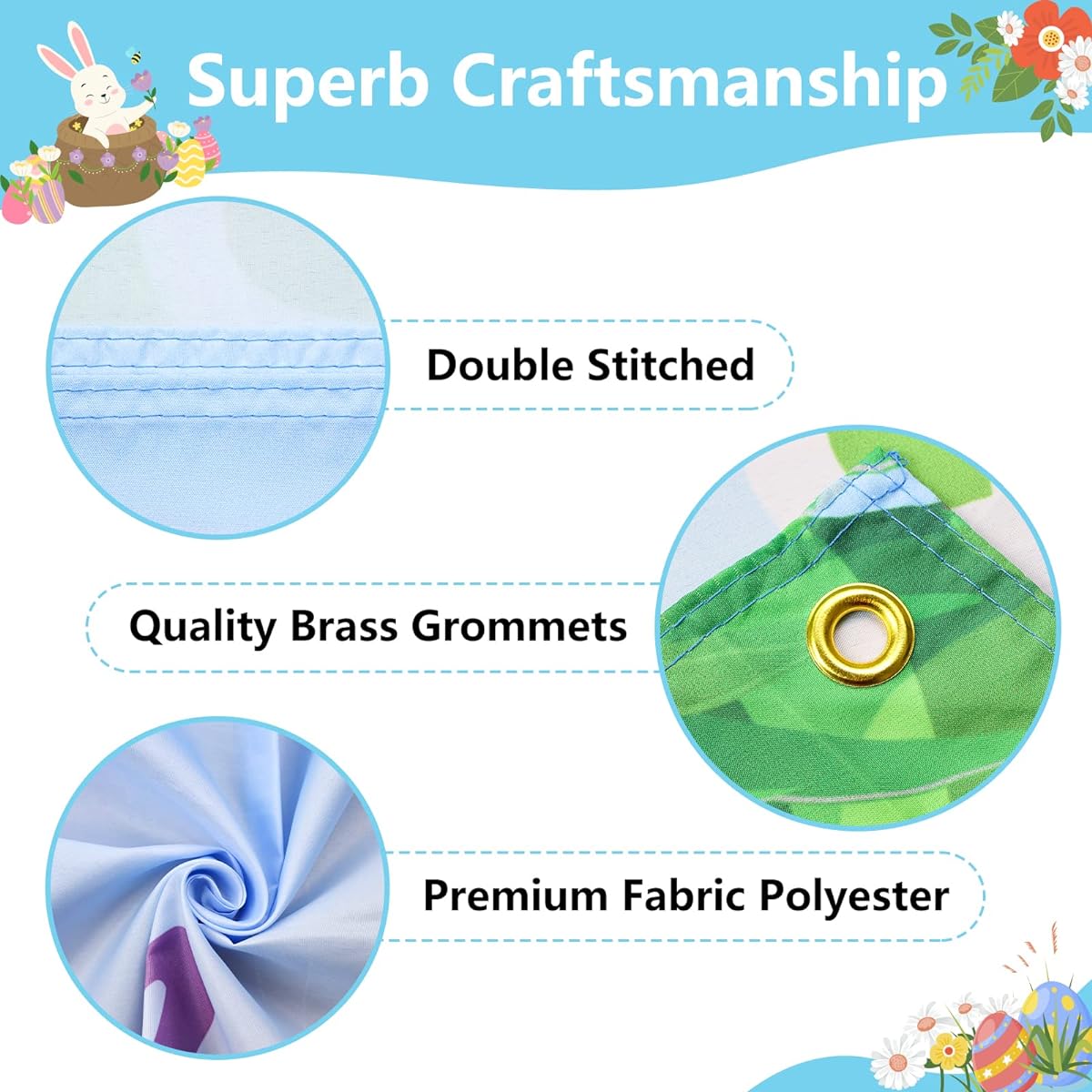 Arosche Easter Decoration Banner 72" x 48" Backdrop Happy Easter Eggs Flowers Photography Spring Summer Seasonal Holiday Background Indoor Outdoor Yard Garden Party Home Decoration