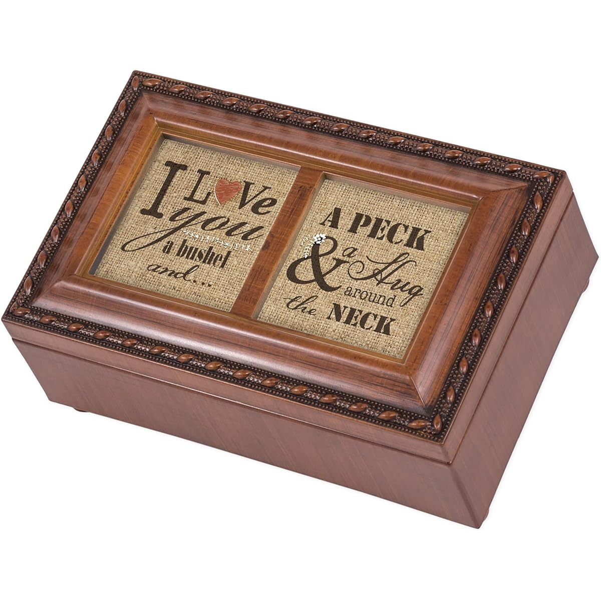 Cottage Garden Love You a Bushel and a Peck Wood Grain Rope Trim Jewelry Music Box You Light Up My Life