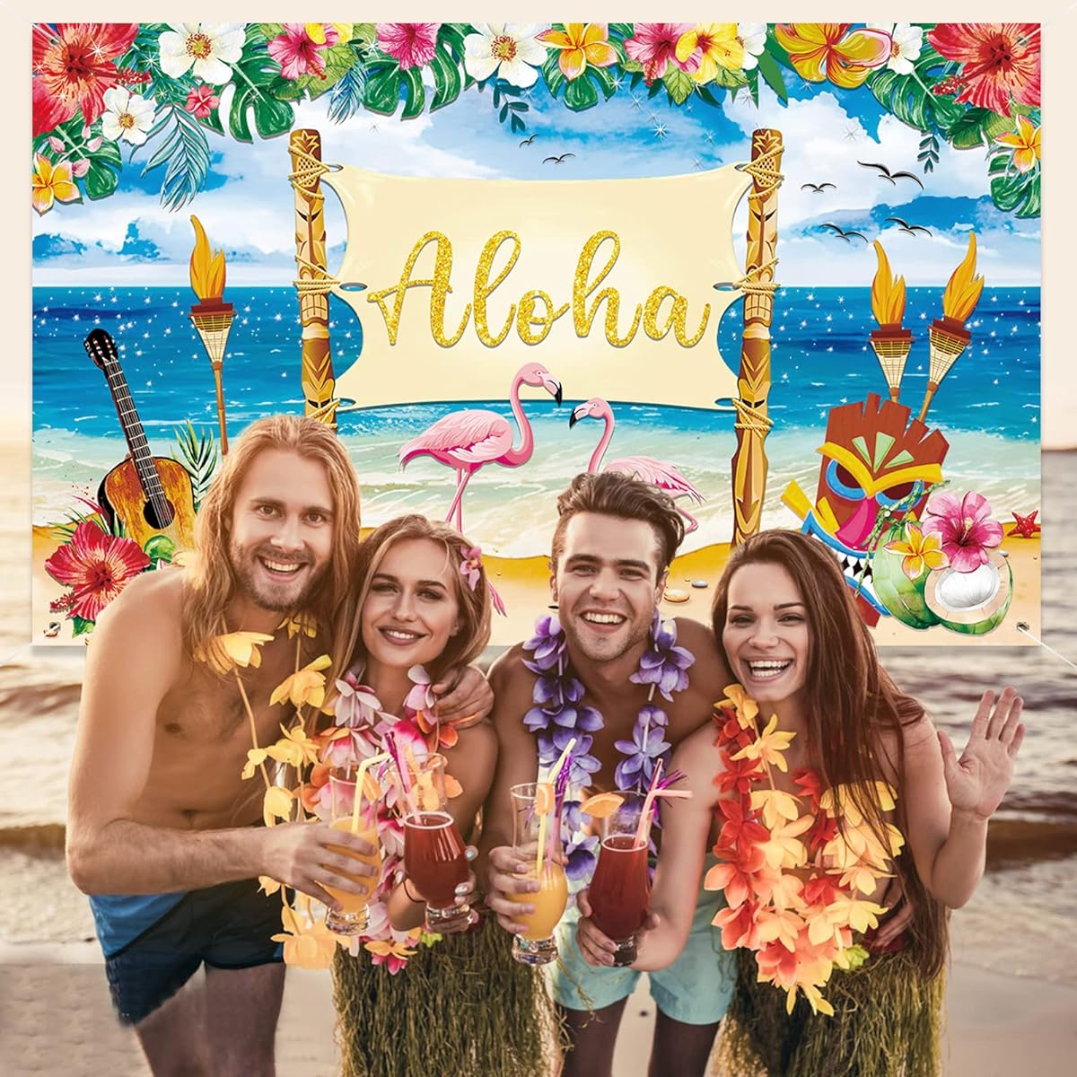 Upgrade Hawaiian Luau Party Decoration Aloha Luau Backdrop Summer Beach Banner Backdrop Photo Supplies Birthday Musical Party Baby Shower Tropical Tiki Theme Decoration 71"x44"