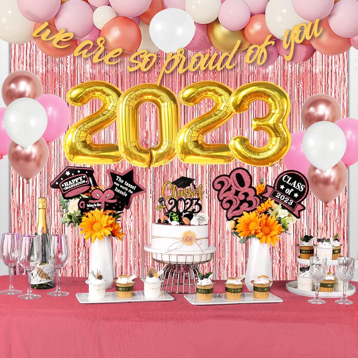 Bunny Chorus Graduation Decorations 2023 Graduation Party Supplies Graduation Celebration Banner Confetti Balloons Foil Fringe Curtains Tablecloth Cake Topper for College High School Graduation Decorations