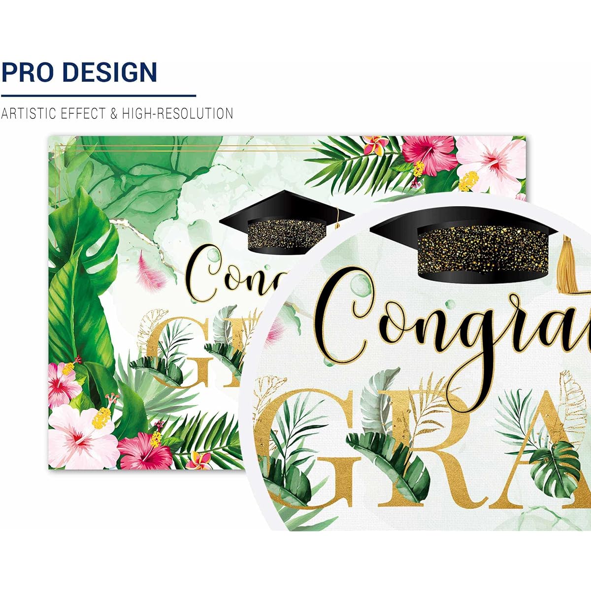 Allenjoy 82" x 59" Congrats Grad Tropical Background Graduation Favors 2022 Graduation Party Supplies Flamingo Pineapple Green Leaves Floral Background Cake Table Decor Photo Booth Props Gift Favors