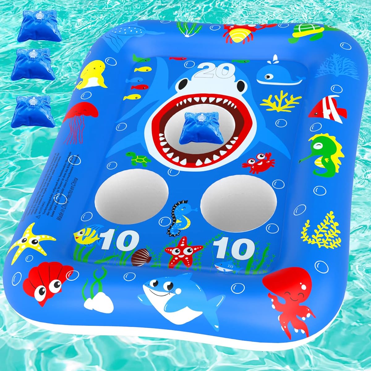 Pool Ring Toss Game Toy Inflatable Shark Swimming Pool Toy | Kids Adults Family | Cornhole Board Bean Bag Pool Party Water Carnival Outdoor Toys