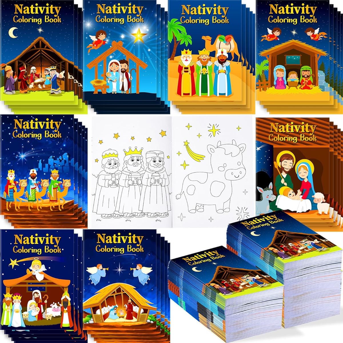 Cholemy 120 Pieces Christmas Nativity Coloring Book for Kids Religious Christmas Coloring Book Christian Activity Book Bible Drawing Book Christmas Party Sunday School Church Bag Filler
