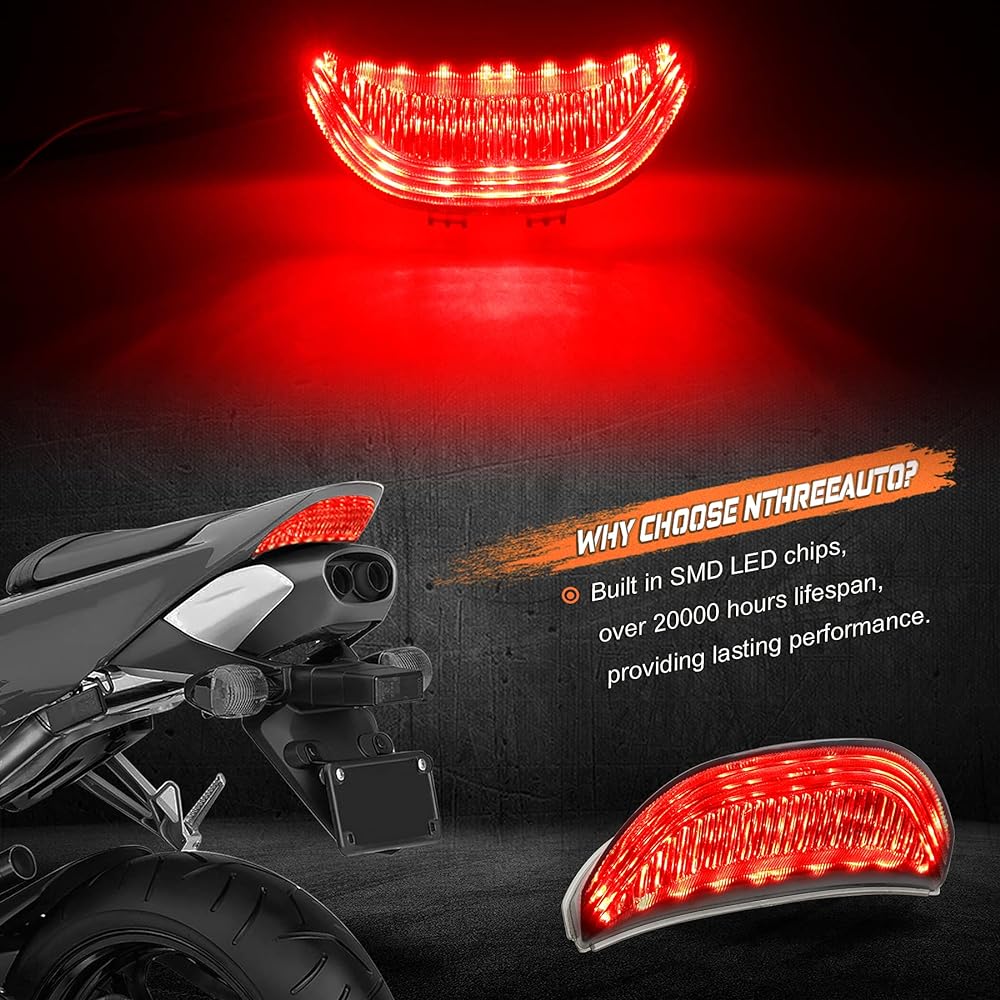 NTHREEAUTO Motorcycle Smoke LED Tail Light 12V Brake Tail Light with Integrated Turn Signal Compatible with Honda CBR600RR 2003-2006 CBR1000RR 2004-2007