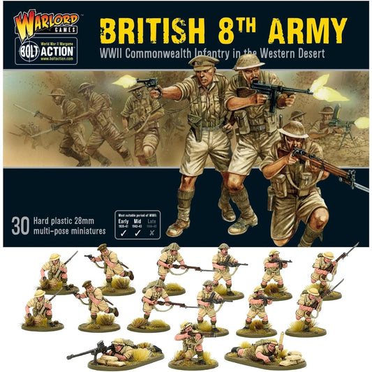 Wargames Delivered Bolt Action - British 8th Army Set with Digital Supplements WWII Commonwealth Infantry 28mm Miniatures and Army Tank Models - Warlord Games British Wargaming Miniatures