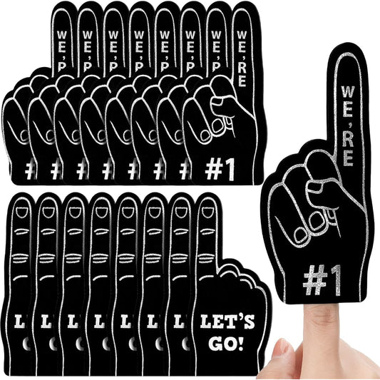 24 Pieces Sports Fan Foam Finger Mini Foam Finger Foam Hand Foam Finger 1 Sports Theme Birthday Party Supplies Sports Event Game Favors Baseball Basketball Soccer Team Gift (Black)