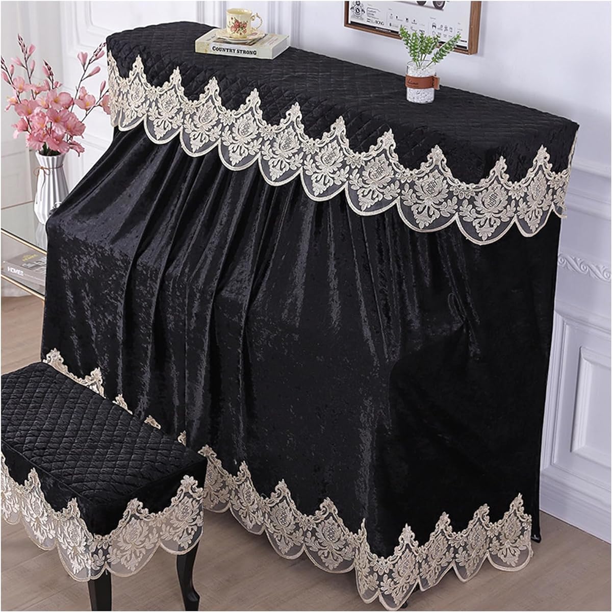 European style piano cover, piano stool cover, upright piano cover, complete piano dust cover, 360° protection, dustproof, washable, gift for family, easy to clean