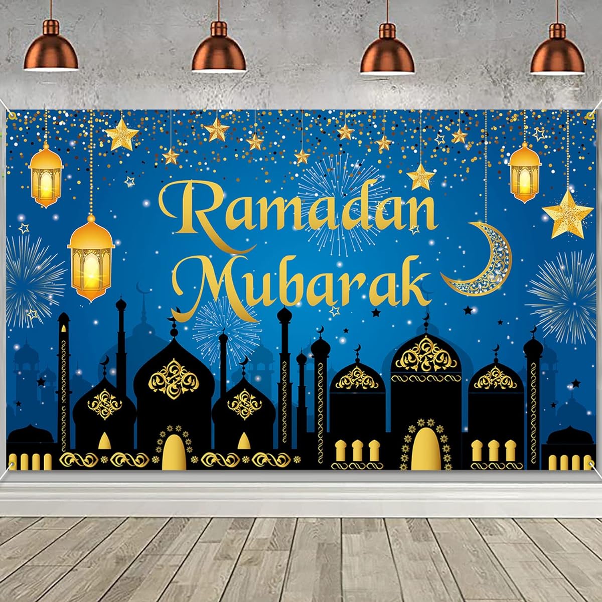 PTFNY Ramadan Mubarak Background Banner 71 x 43 inches Large Muslim Eid Mubarak Backdrop Party Decoration Supplies Muslim Ramadan Photo Booth Props