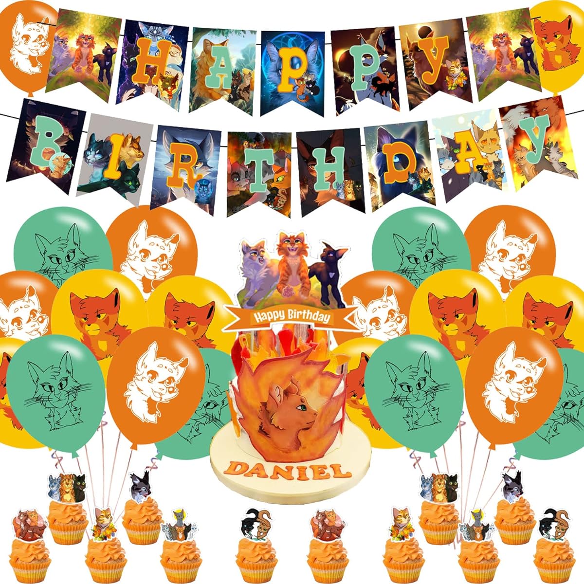 Warrior Cat Party Supplies Birthday Party Decorations for Kids Warrior Cat with Birthday Banner Cake Topper Warrior Cat Themed Birthday Party Decorations