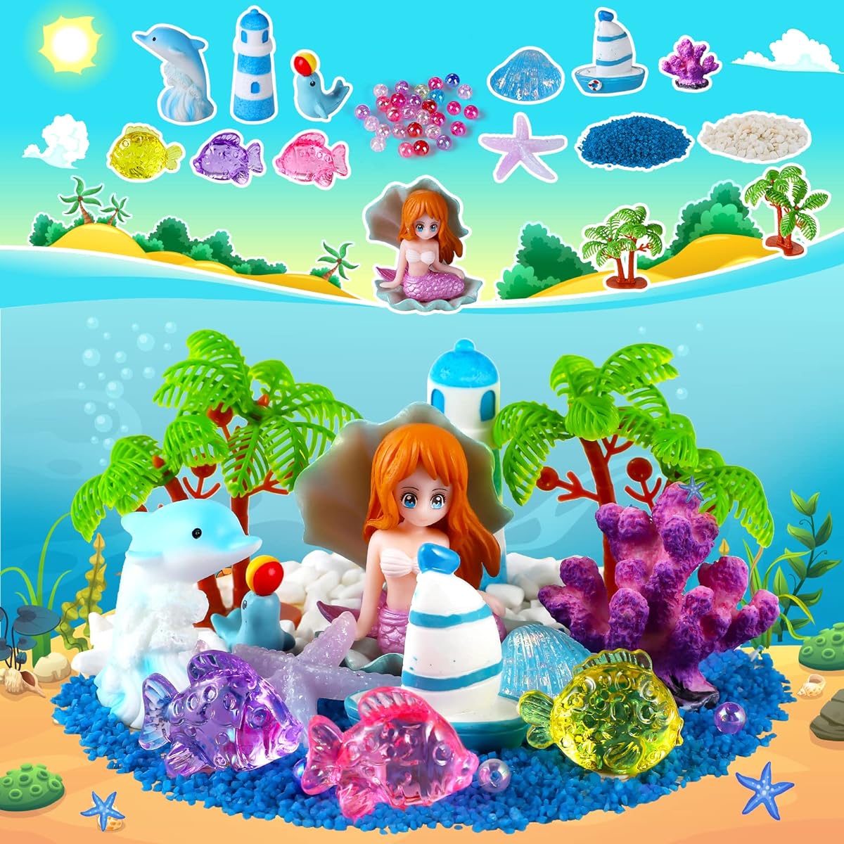 DIY Light Up Mermaid Terrarium Kit for Kids, Mermaid Toys Activity Kit Gifts Arts & Crafts, Mermaid Gifts for Girls Age 4, 6, 7, 8, 12, Birthday Gifts, Bedroom Decor