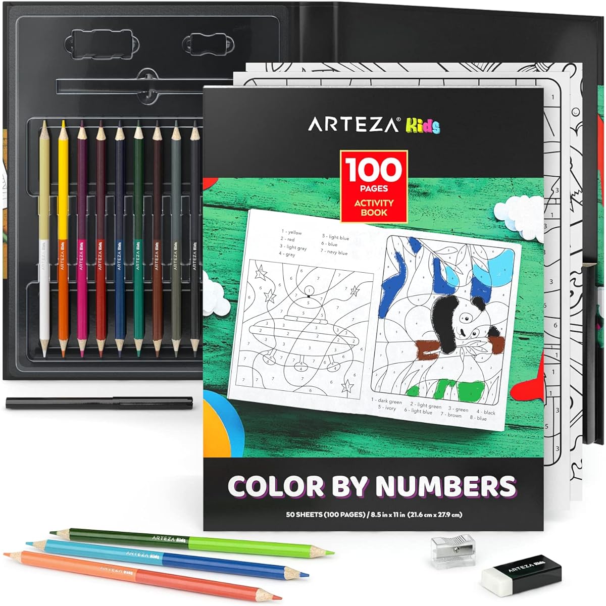 Arteza Kids Activity Book 50 Pages Color by Number USA Only