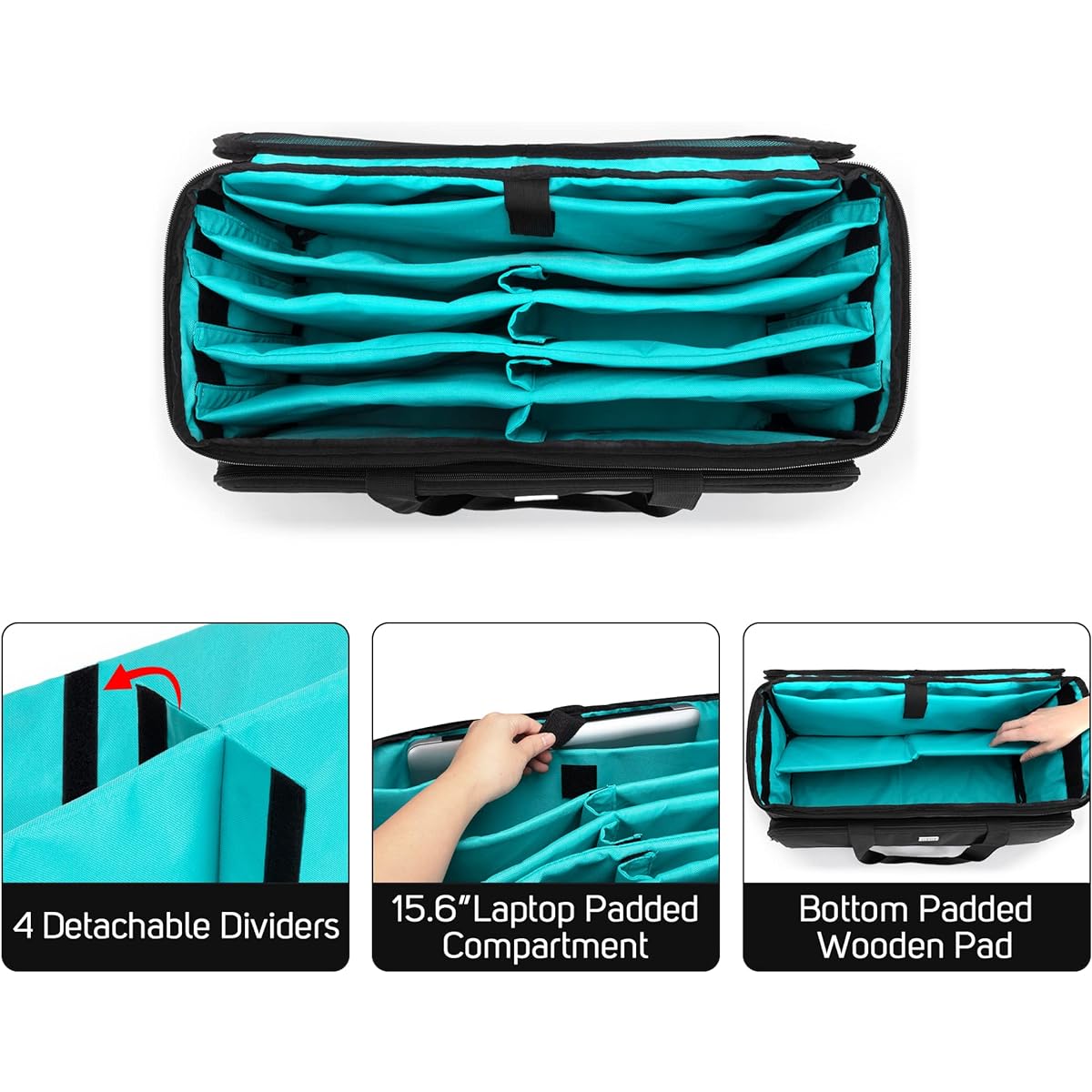 LoDrid Large Cable File Bag with Internal Padded Bottom and Removable Dividers DJ Bag for 15.6" Laptop DJ Gear Acoustic Instruments/Music Equipment Black