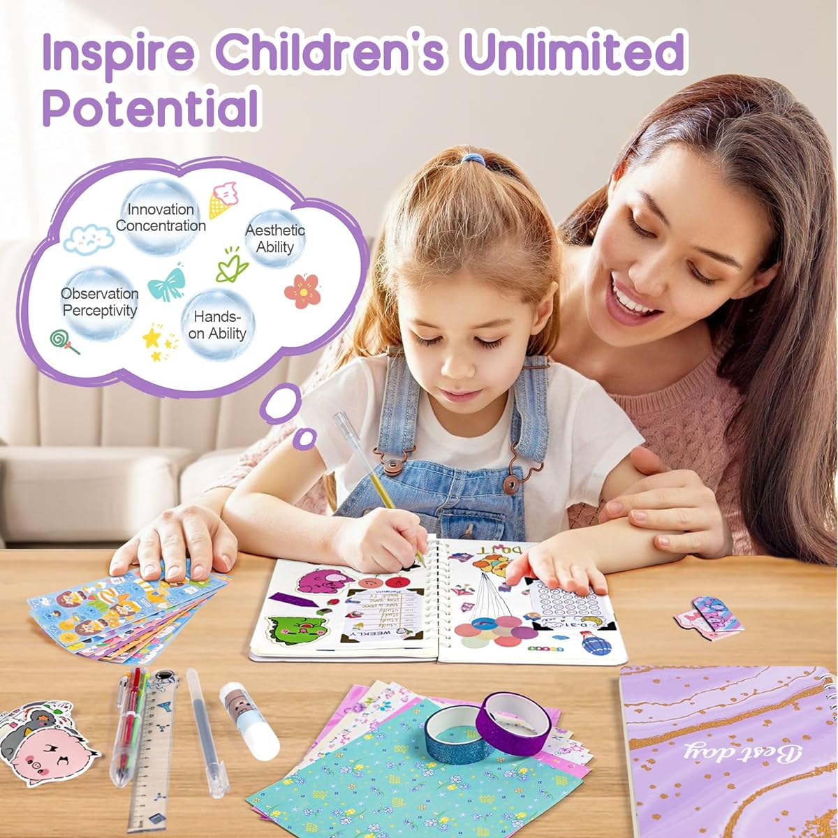 DIY Journal Kit for Girls, Perfect Gift for Girls Ages 8-14, Cool Birthday Gift Ideas for Teen Girls, Fun Cute Art & Craft Supplies for Tweens & Teenagers Kids, Scrapbook & Diary Supplies Set