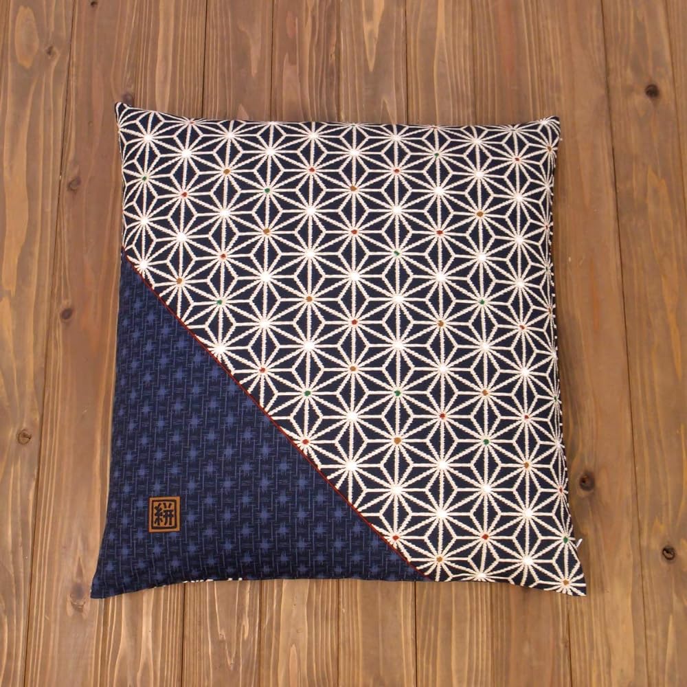 Zabuton cover set of 5 59 63 Happan size 59 x 63 cm Set of 5 100% cotton Made in Japan Hemp leaf Kasuri Navy blue
