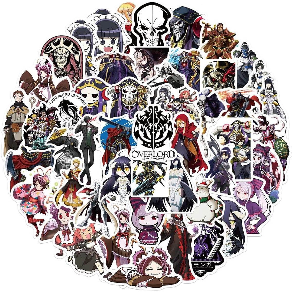 50 Sheets Sticker Pack (50 Sheets/Pack), Japanese Anime Overlord Albedo Stickers, Manga Waterproof Cartoon Vinyl Stickers for Decoration.