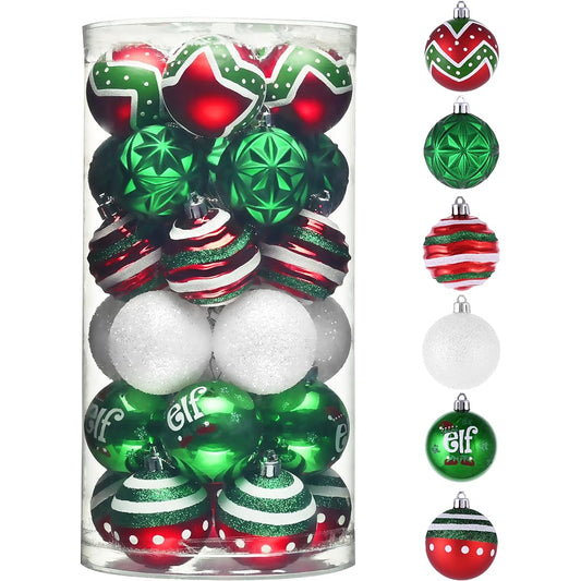 Valery Madelyn 30ct 60mm Fun Elf Christmas Ball Ornaments Shatterproof for Christmas Tree Decorations