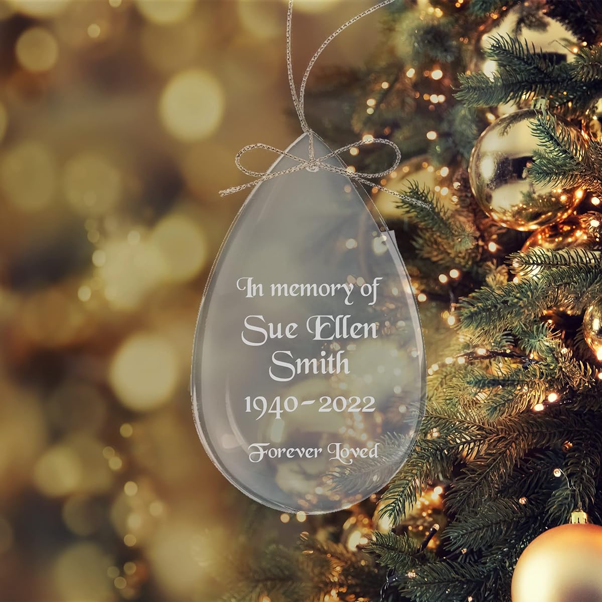 Personalized 3" Crystal Teardrop Ornament Custom Engraved Clear Glass Droplet Hanging Ornament for Memories, Lost Loved Ones, Memorials and More