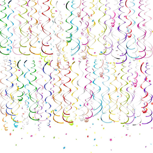 36pcs Colorful Hanging Swirls Party Decorations Hanging Decorations from the Ceiling Foil Plastic Birthday Streamer Decorations for Party Anniversary Wedding Graduation Gifts