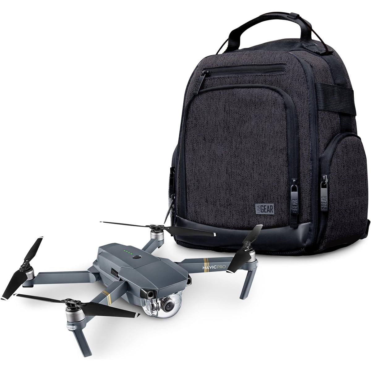 USA Gear Drone Backpack - Drone Case Compatible with DJI Mavic Pro, Spark Mini, Ryze Tello, Yuneec Breeze and More - Customizable Interior Weatherproof Storage for Drone Accessories - Black