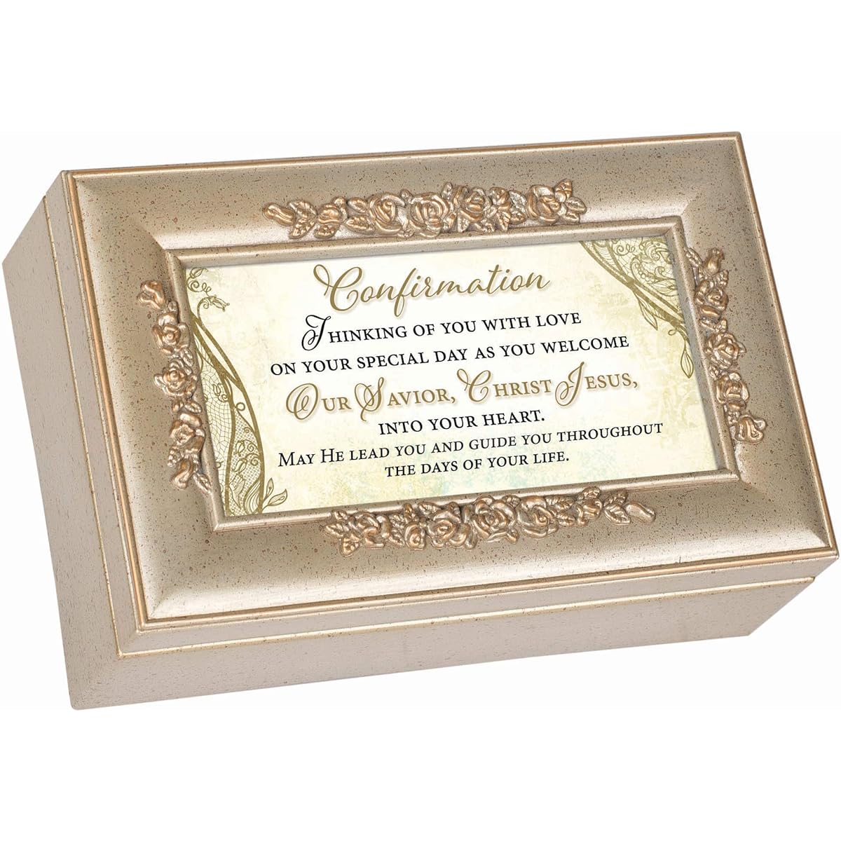 Cottage Garden Confirmation Our Savior Jesus Christ Champagne Petit Jewelry Music Box "How Great Thou Art