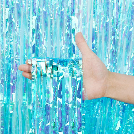 3 Pack Fringe Curtain Party Decoration Tinsel Backdrop Curtain for Party Photo Booth Wedding Graduation Birthday Christmas Event Party Supplies (Rainbow Blue)