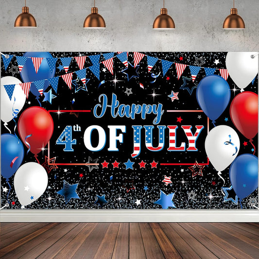 4th of July Banner Backdrop Decoration Patriotic Background for Photography Red White Blue Flag Stars and Stripes 4th of July Independence Day Veterans Day 6x4ft