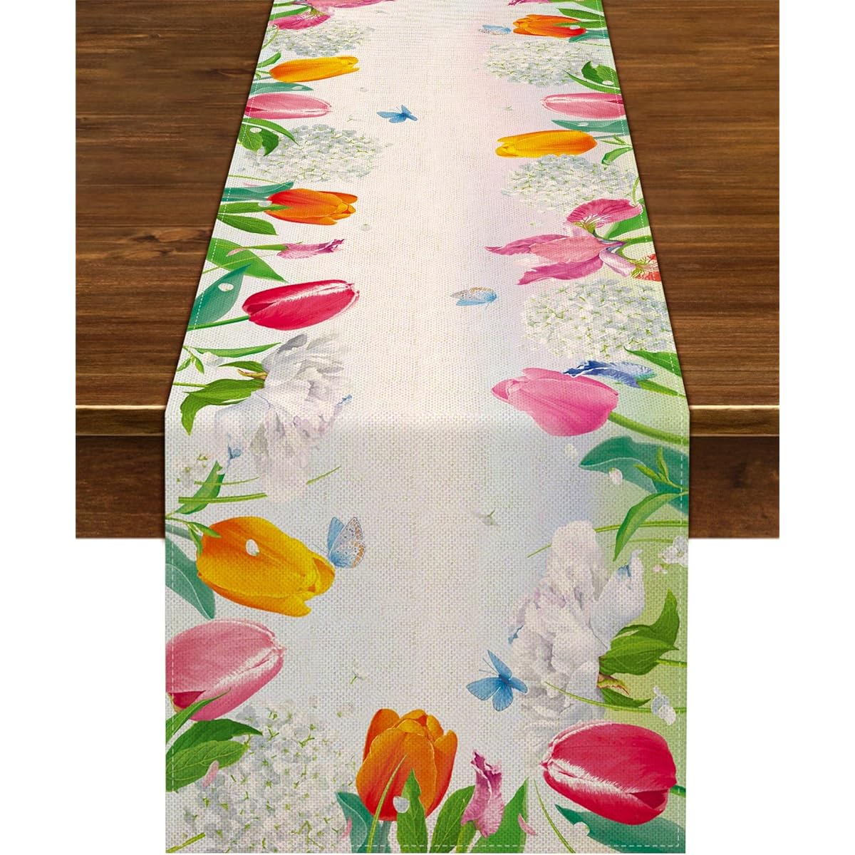 Nepnuser Tulip Table Runner 72 Inch Long Wedding Anniversary Party Decoration Welcome Spring Home Kitchen Dining Room Decor