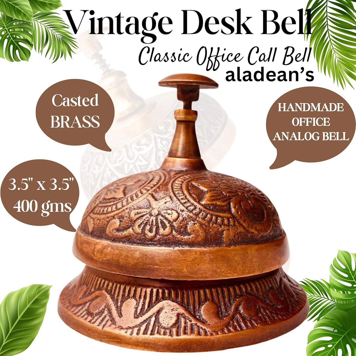 Vintage Brass Desk Bell - Victorian Style Table Service Call Bell Dinner Bell for School Home Office Gift (3.5" Boss Bell)