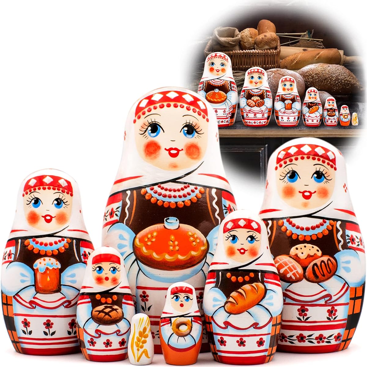 AEVVV Matryoshka Russian Nesting Dolls Set of 7, Russian Dolls in Slavic Clothes, Slavic Decoration, Thank You Hospitality Gift, Handmade Folk Art Dolls