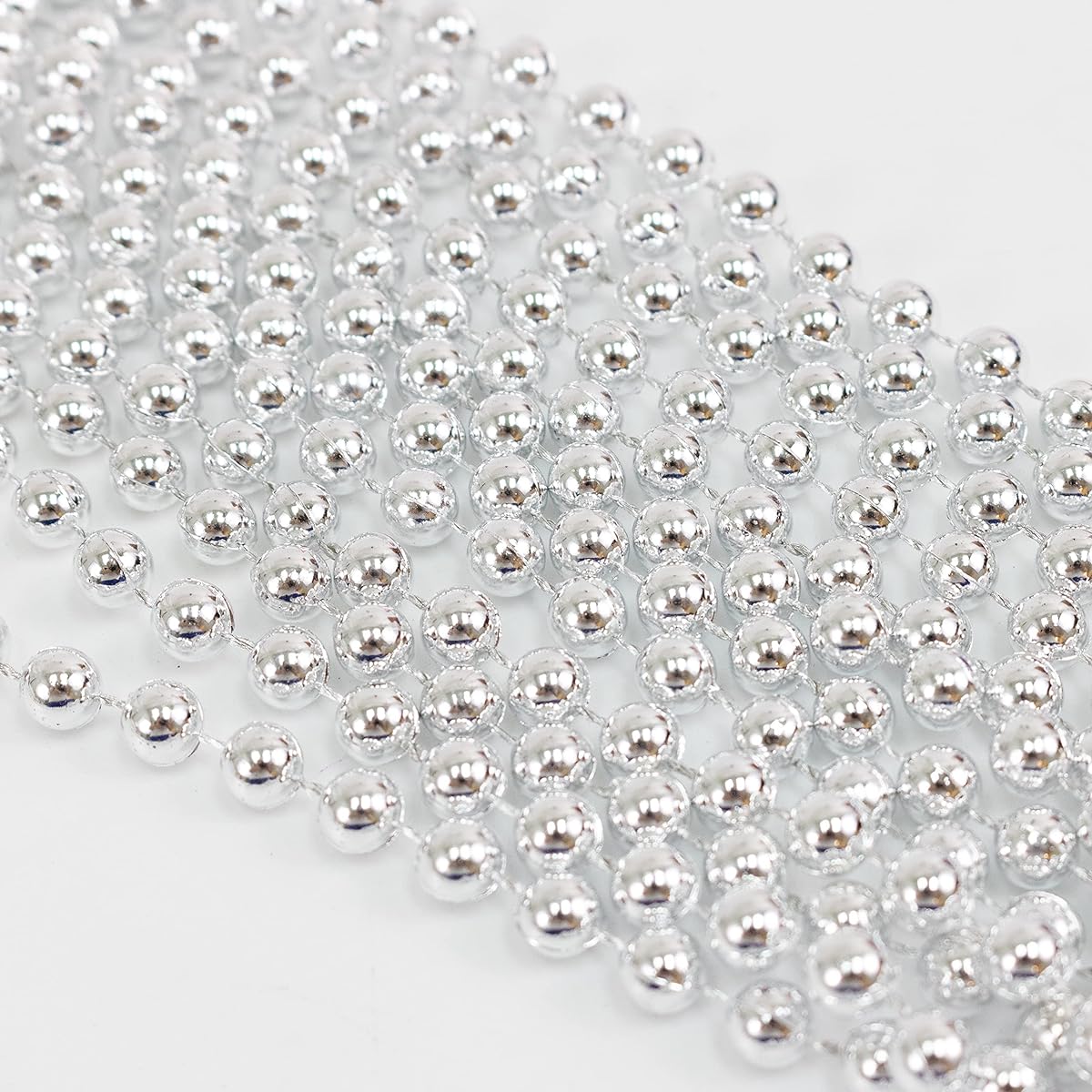 GiftExpress Mardi Gras Bead Necklace Metallic Silver Bead Necklace Mardi Gras Row Party Bead Costume Necklace Pack of 72