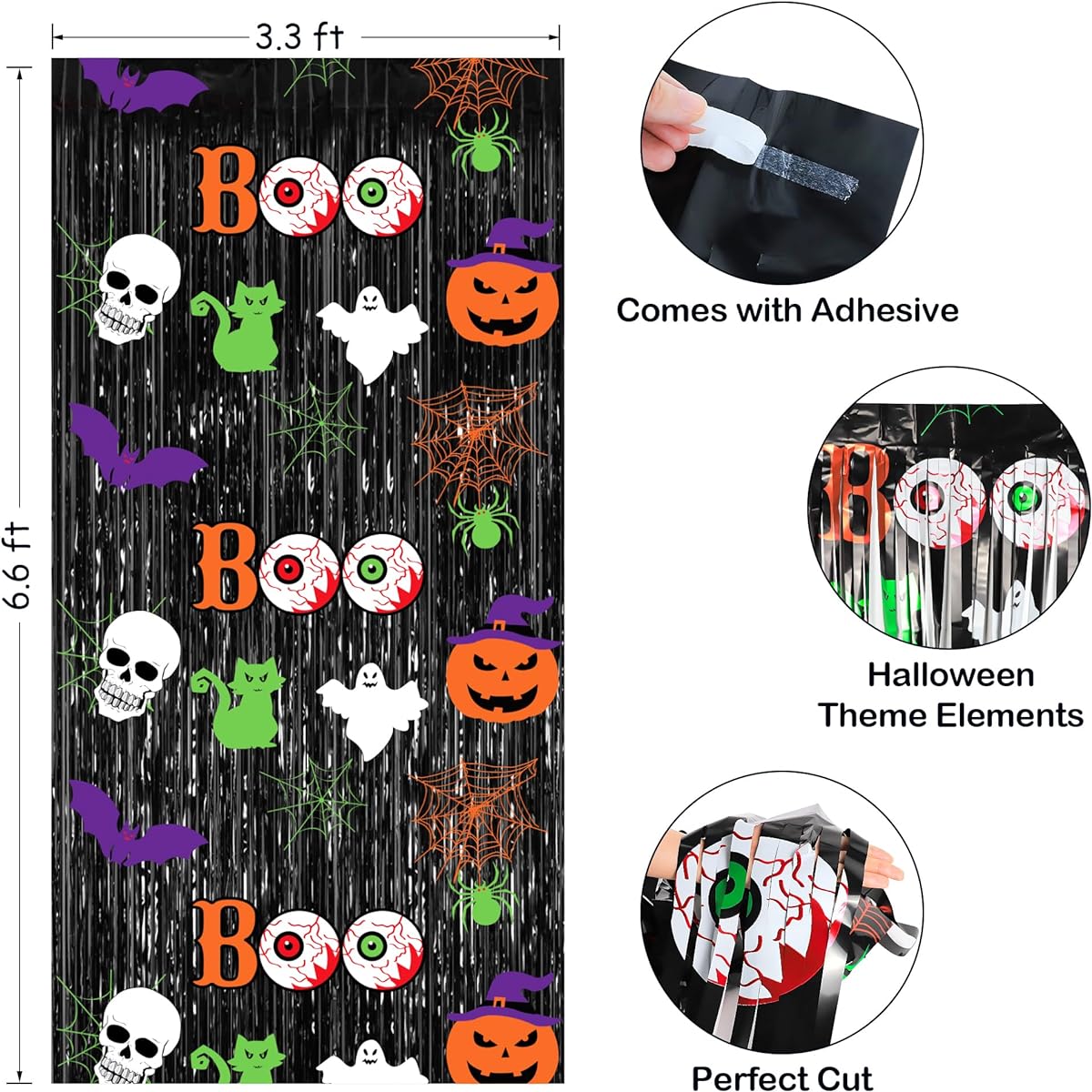 Halloween Party Decorations 2 Pack Black Foil Fringe Curtains