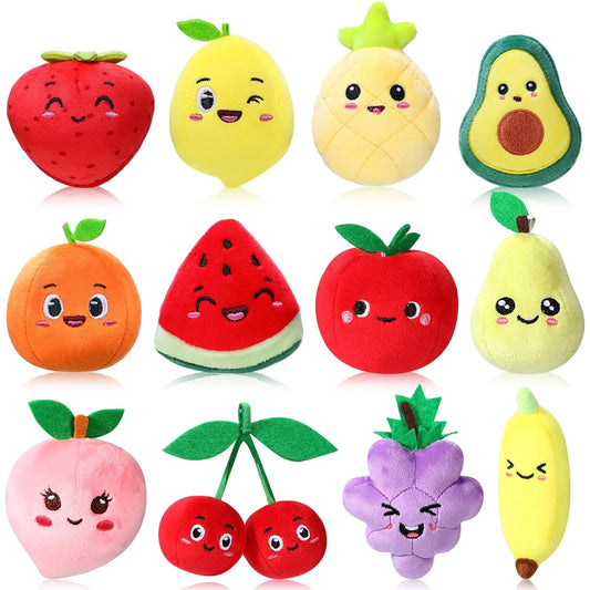 12 Pieces Cute Fruit Stuffed Animals Colorful Plush Toys Soft Mini Avocado Strawberry Orange Pineapple Peach Lemon Plush Toys for Kids Keychain Handbag Pendant Birthday Christmas Easter Party Favors