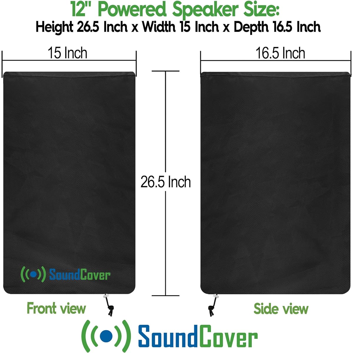 Black Lightweight Over-the-Top Speaker Cover Bag for 12" PA/DJ Powered Speakers Mounted on Stand - Waterproof (Not Waterproof) 50 UV Protection - Please check dimensions before ordering.