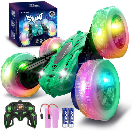 Traverse Star Remote Control Car RC Car 360 Degree Rotation RC Stunt Car with Wheel Lights Headlight 2.4Ghz Double Sided Driving Stunt Car Toys for Children Boys Girls Ages 8-12 Years Christmas Birthday Gift (Green)