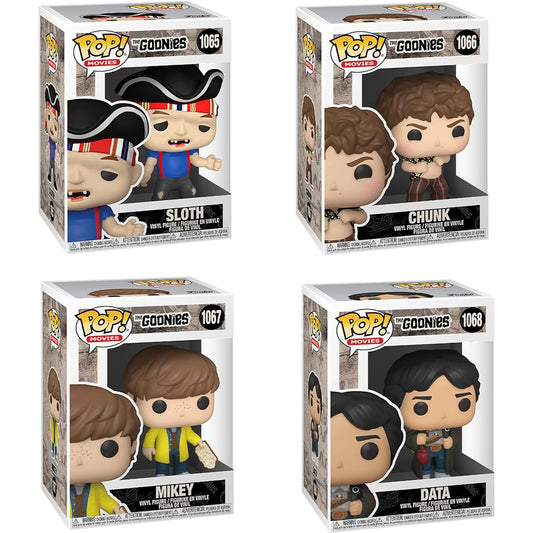 Funko Pop! Goonies 4-piece set with Sloth, Chunk, Mikey, map and data, and glove punch