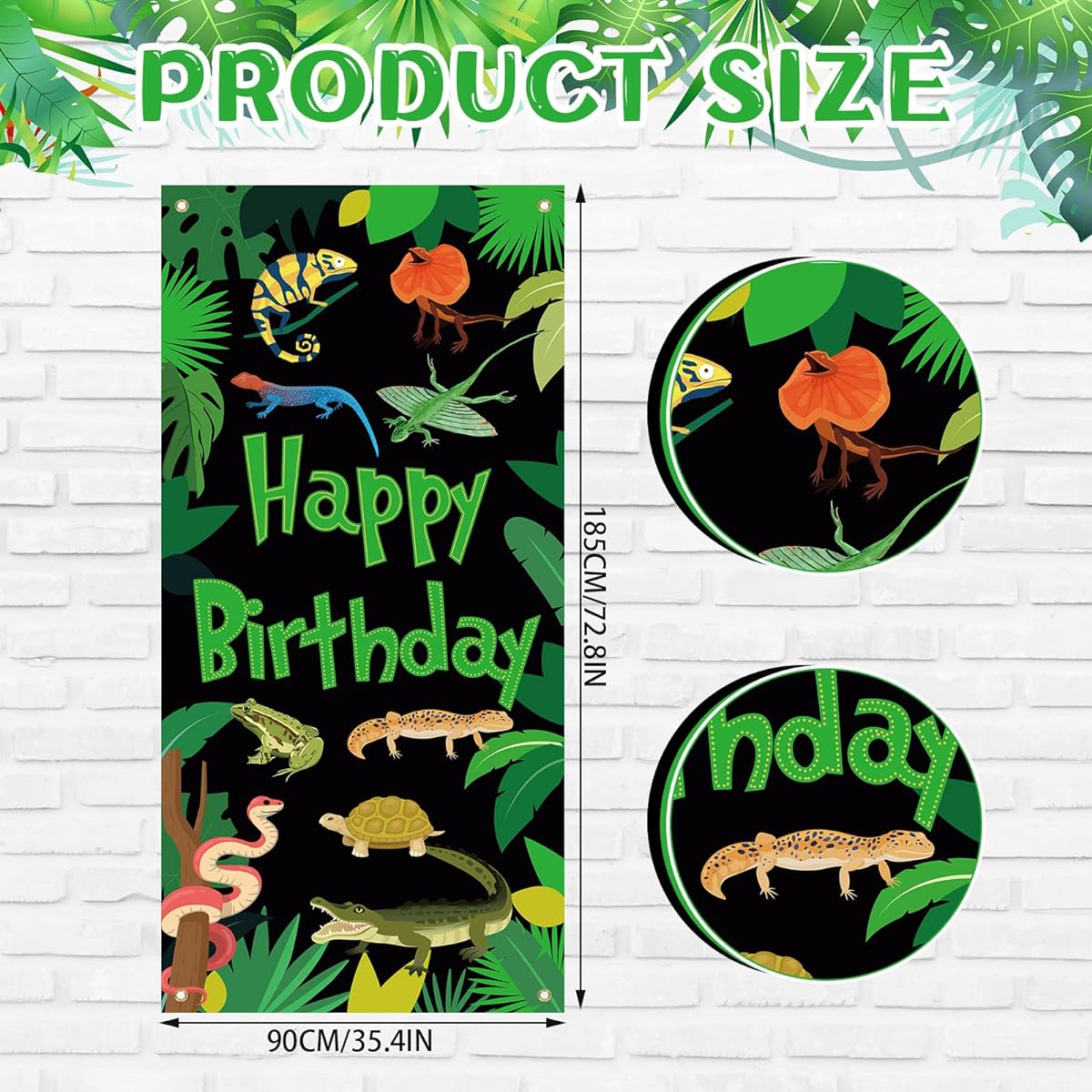 Fuutreo Reptile Birthday Party Supplies, Birthday Door Cover Banner Jungle Animals Alligator Turtle Lizard Snake Door Backdrop Photo Props 35x72inch Reptile Party Favors Decorations for Kids