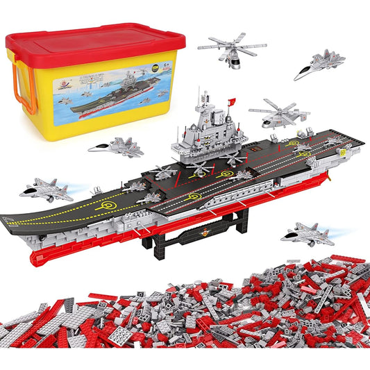 2234 Pieces Aircraft Carrier Building Blocks with Storage Box, 38 x 7.7 x 10.5 Inch, Stress Relief, Large Construction, Warship, Battleship Blocks Toys for Adults and Kids, Ages 14+