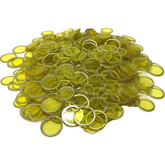 MR CHIPS Magnetic Bingo Chips Metal Edge 3/4 Inch 300 Pieces Upgrade Pieces Yellow Transparent Bingo Chips 7 Colors Reusable Storage Bag