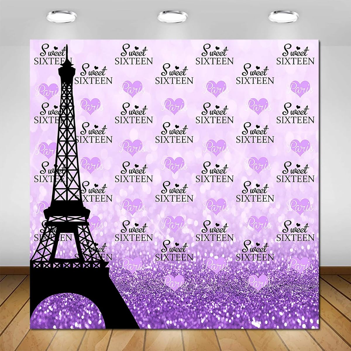 Avezano Paris Purple Party Backdrop for Girls Sweet 16th Birthday Party Decorations Glitter Purple Spot Dots Eiffel Tower Girls Sweet 16th Birthday Party Photo Booth Photo Shoot Backdrop (6x6ft)