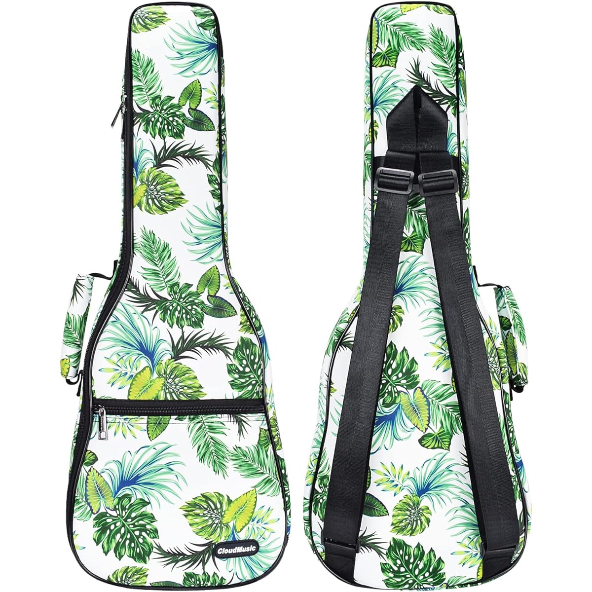 CLOUDMUSIC Ukulele Case Backpack Strap Bag Soprano Concert 21 23 Inch Green Leaf White Soprano