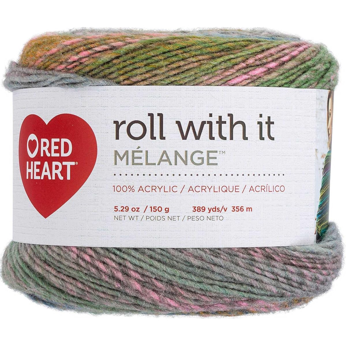 Red Heart Roll With It Melange Green Loom E890-0635 (3-spin - same dye lot) Worsted Medium #4 Acrylic Yarn for Crocheting and Knitting - Includes 1 Artsiga Crafts Project Bag