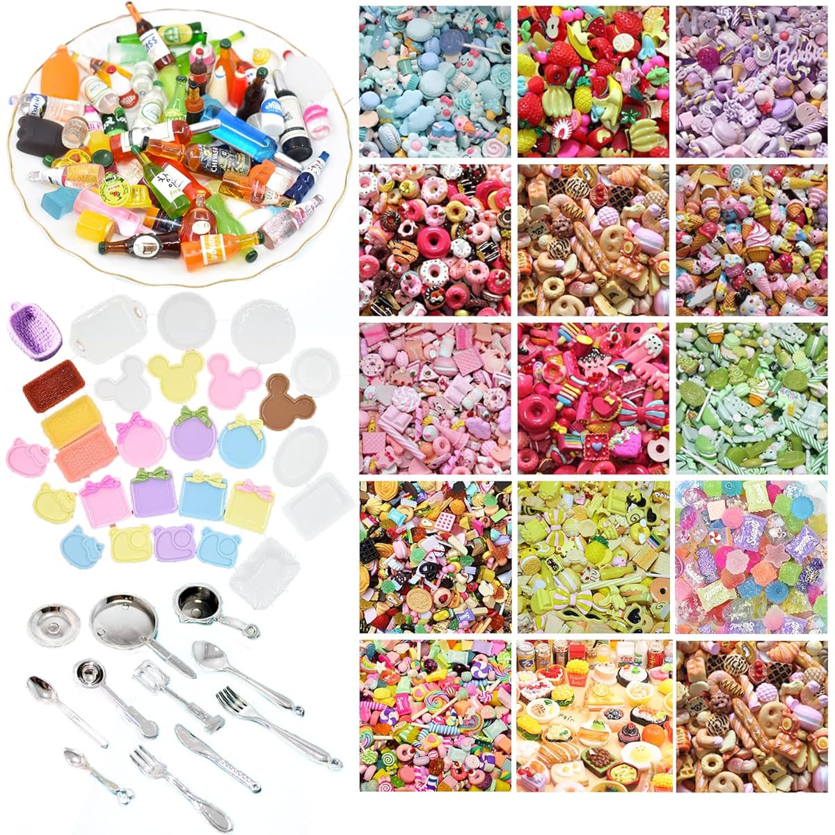Bargain House Miniature Food Drink Bottles Doll Accessories 150pcs 1:12 Playset Pretend Kitchen Games Party Toys Mini Stuff Small Baking Scenery Micro Mart Multicolor