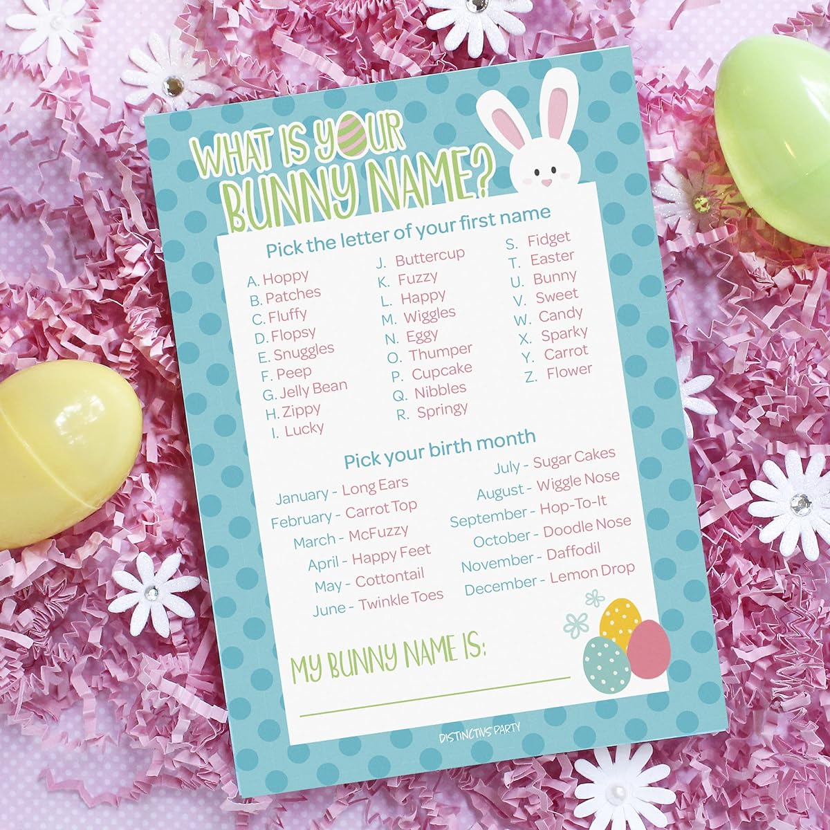 Easter Themed "What Your Bunny Name Game - 25 Player Cards