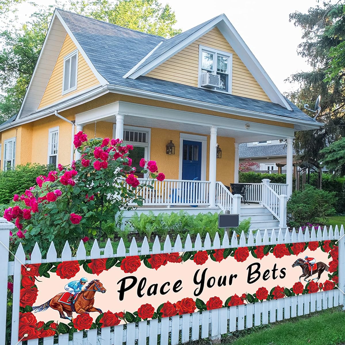 Jiudungs Big Place Vets Banner Fence Yard Lawn Horse Racing Game Party Decoration Kentucky Derby Party Decorations Housewares